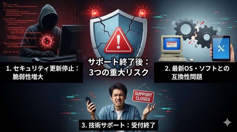 2.サポート終了後に発生する3つの重大リスク