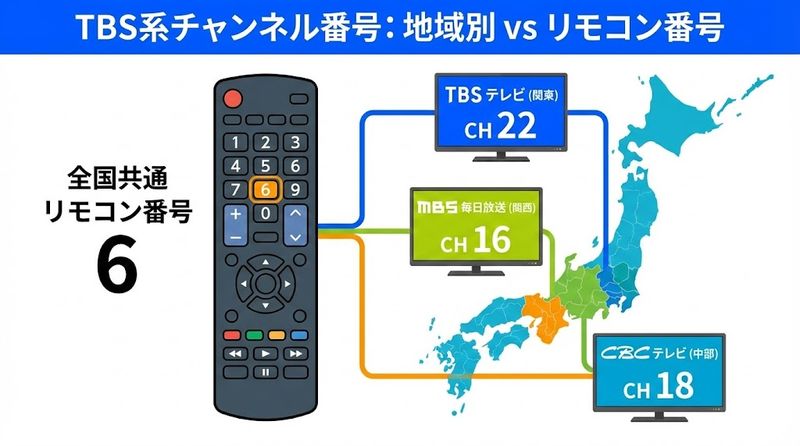 1.TBSのチャンネル番号は地域で異なる