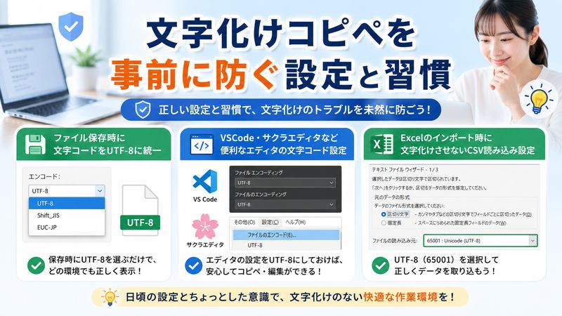 3. 文字化けコピペを事前に防ぐ設定と習慣
