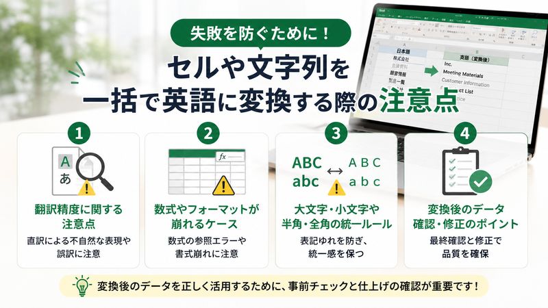 2.セルや文字列を一括で英語に変換する際の注意点
