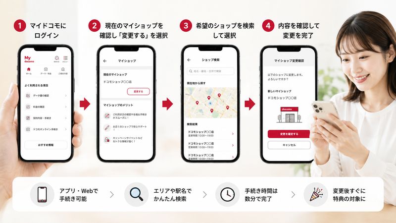 2.マイドコモでマイショップを変更する具体的な手順